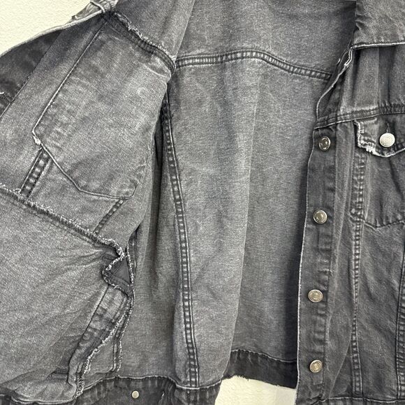 Forever 21 Women’s Denim Jean Jacket Black Trucker size Large - Picture 5 of 7